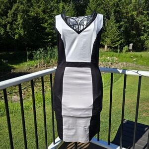 White House Black Market colorblock dress, VGUC, size 8 black white gray